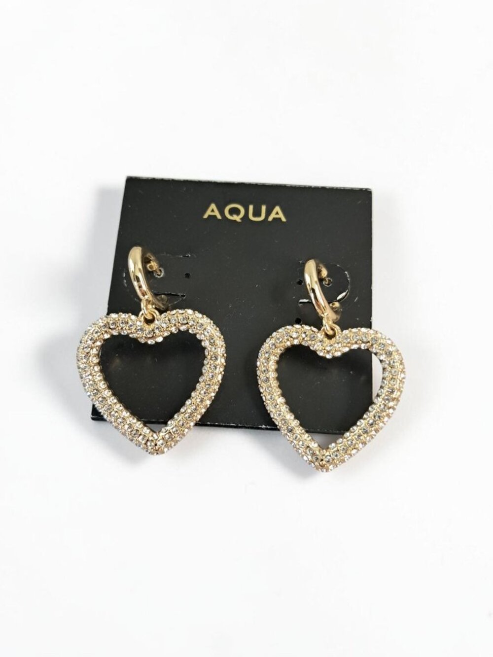 Aqua Bloomingdale's Gold Rhinestone Pave Open Heart Drop Earrings